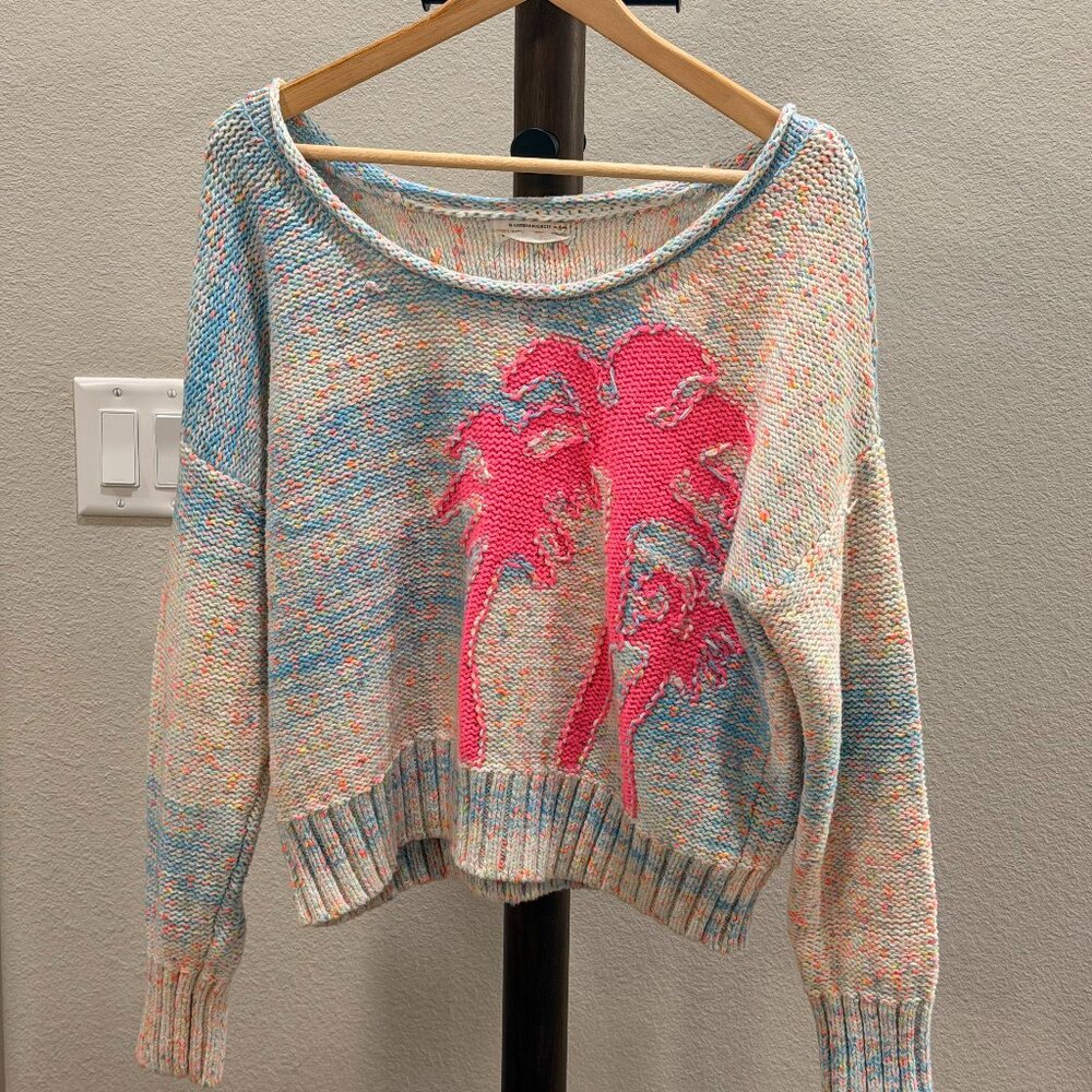 Anthropologie Multicolor Knit Palm Tree Sweater – Pink Graphic, Size M
